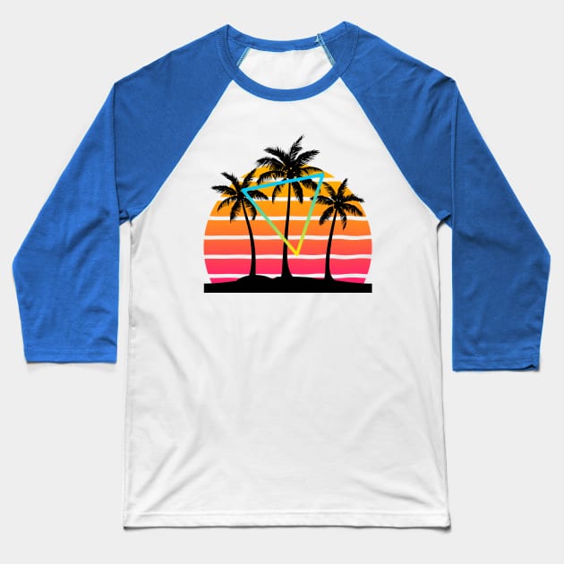 Sunset 80s Palm Tree Art Baseball T-Shirt by AlondraHanley